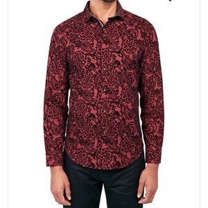 SOCIETY OF THREADS Flocked Paisley Mens Long Sleeve Button Down